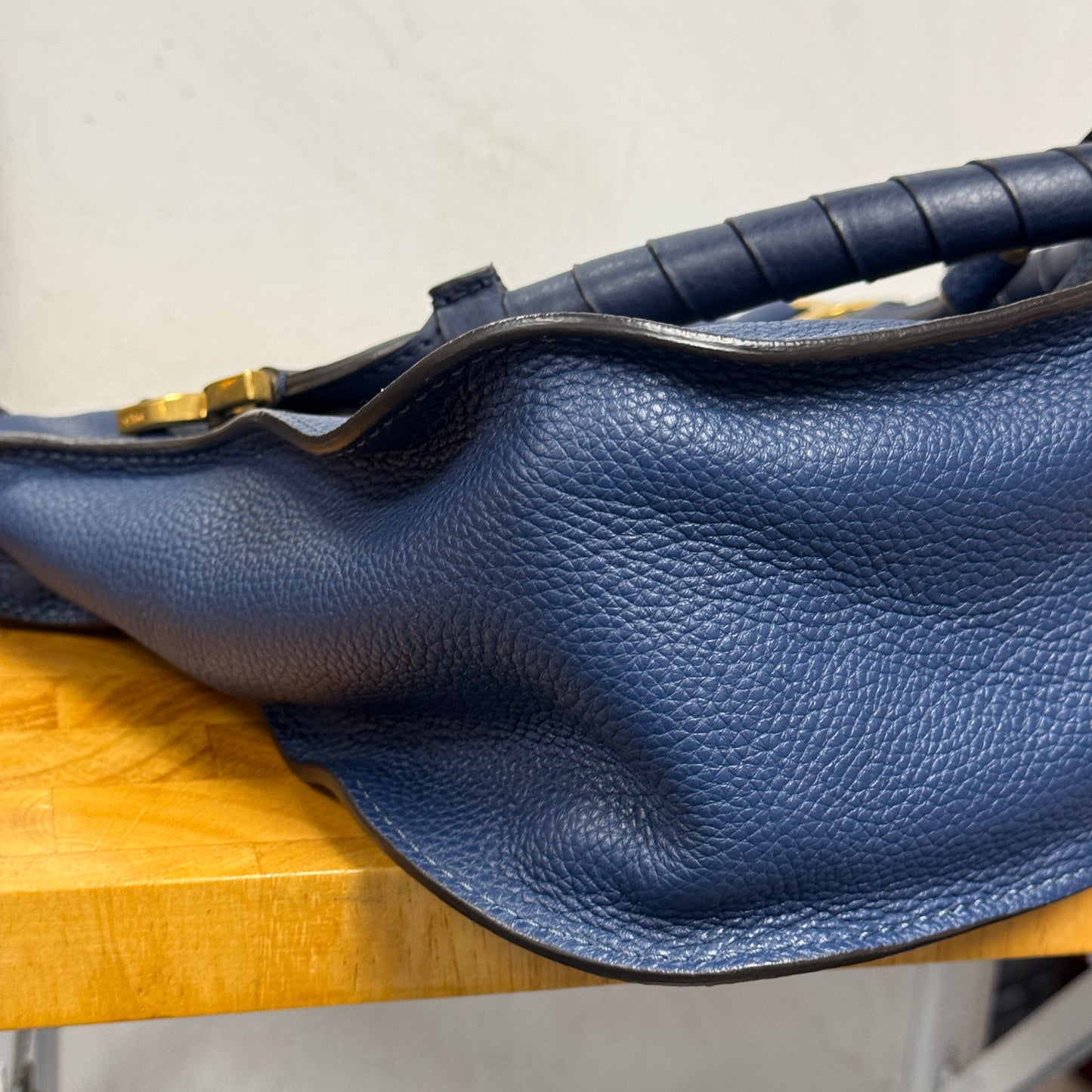 CHLOE Blue Leather Marcie Shoulder Bag + Crossbody Strap