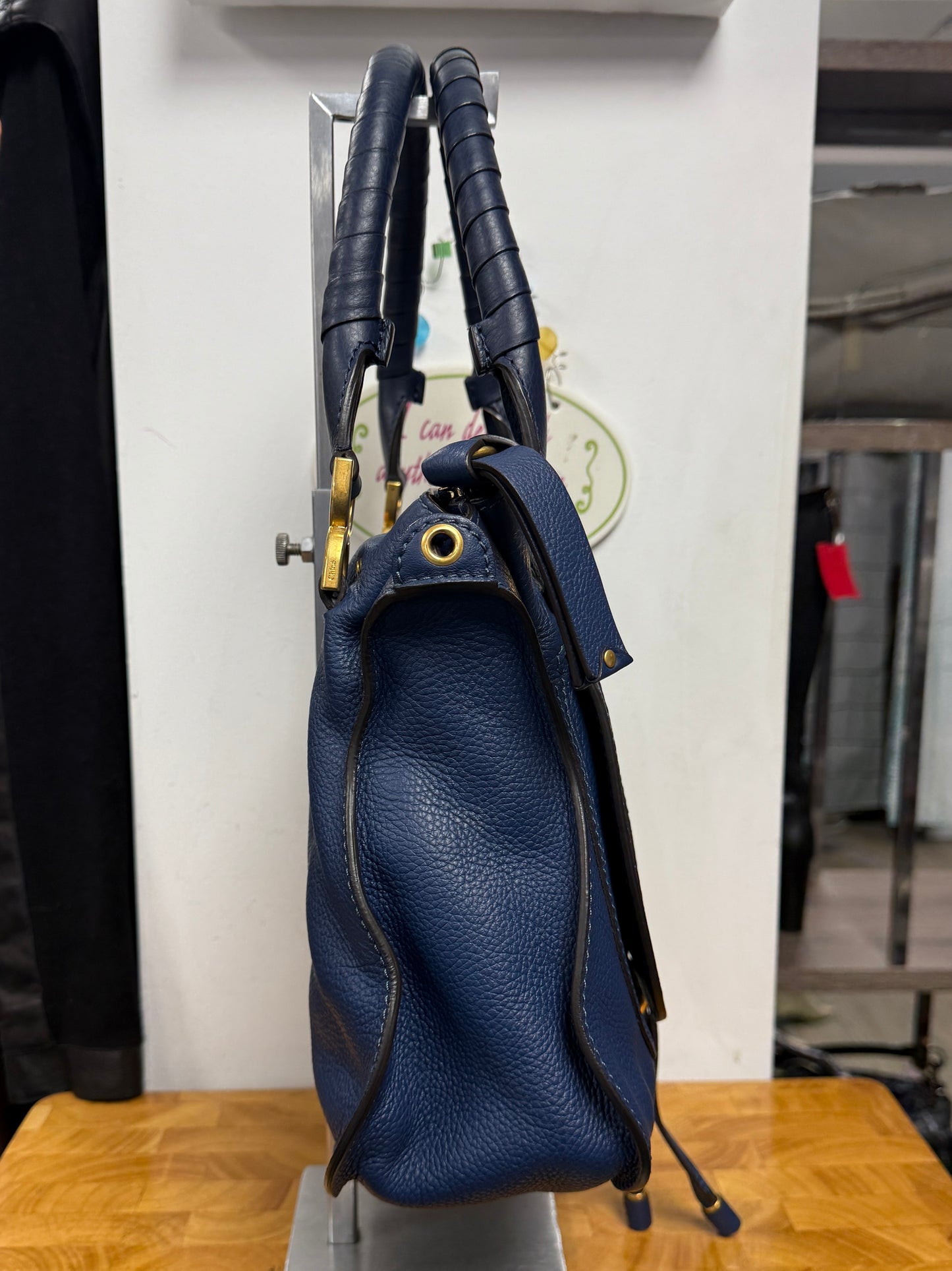 CHLOE Blue Leather Marcie Shoulder Bag + Crossbody Strap