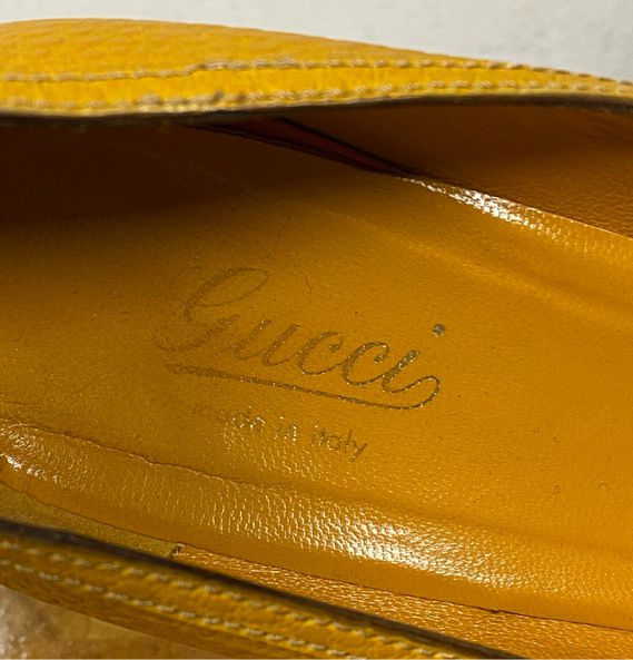 Gucci Marigold Pebbled Leather Horsebit Heels Size 7.5