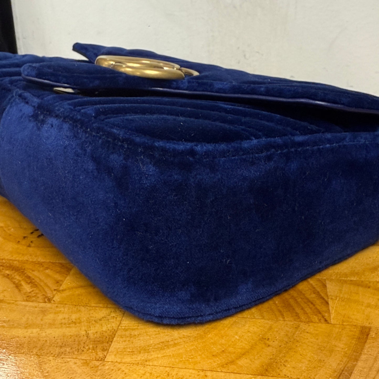 GUCCI Cobalt Blue Velvet GG Marmont Crossbody Shoulder Bag
