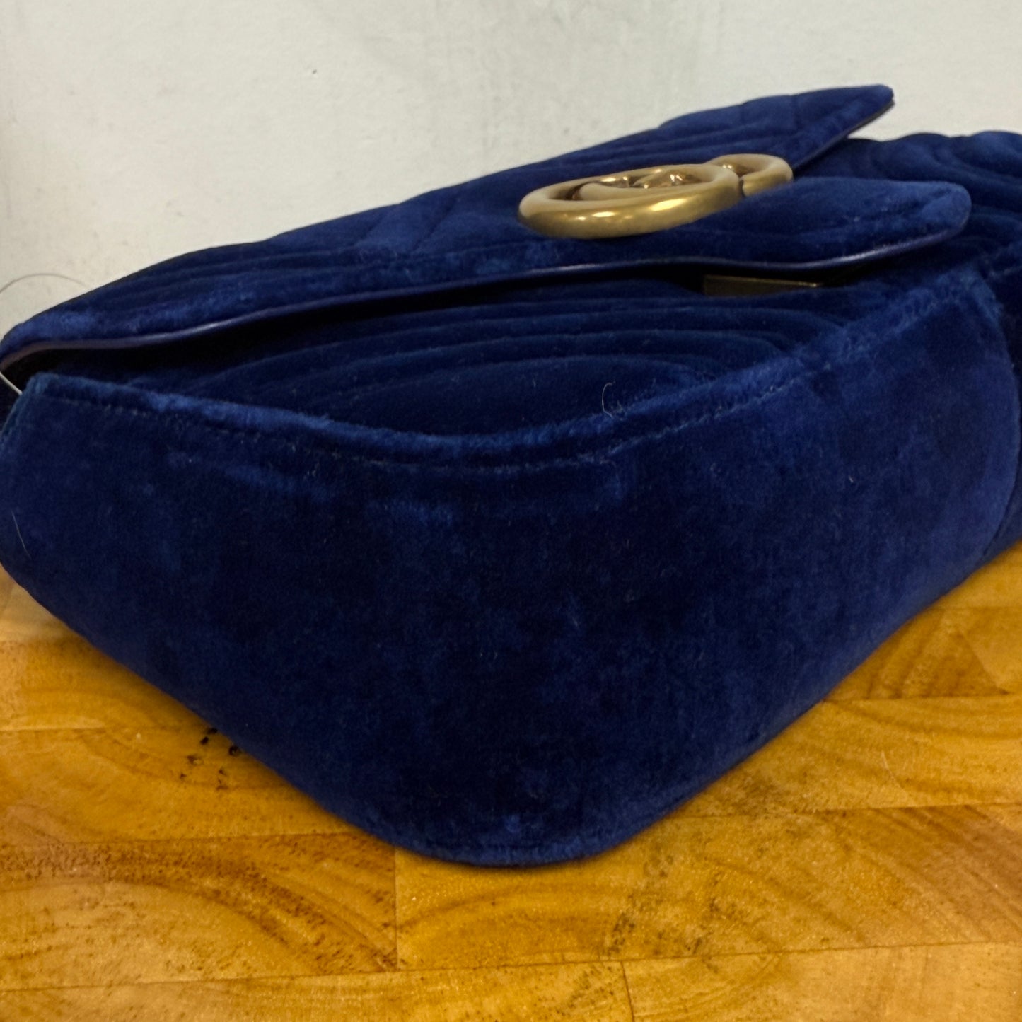 GUCCI Cobalt Blue Velvet GG Marmont Crossbody Shoulder Bag
