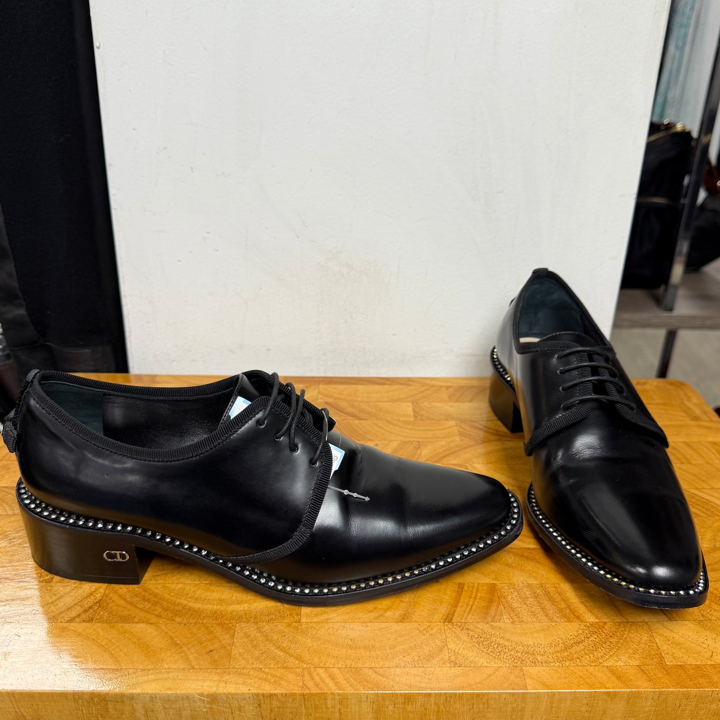 Christian DIOR Black Leather Oxfords Size 37.5 US 7/7.5