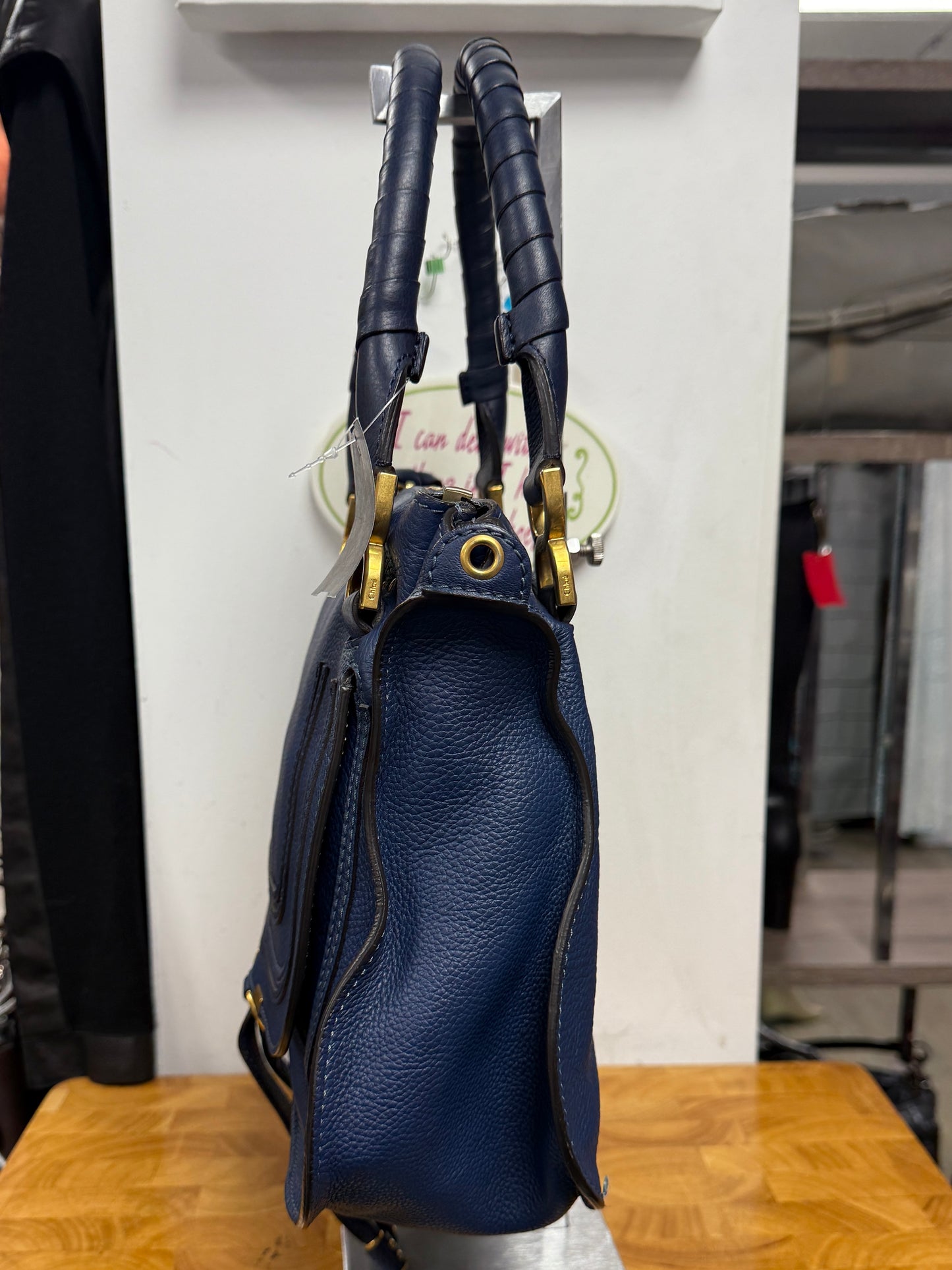CHLOE Blue Leather Marcie Shoulder Bag + Crossbody Strap