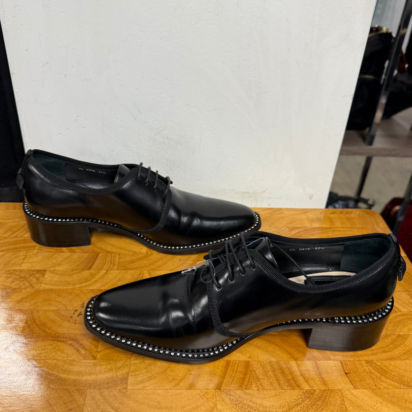 Christian DIOR Black Leather Oxfords Size 37.5 US 7/7.5