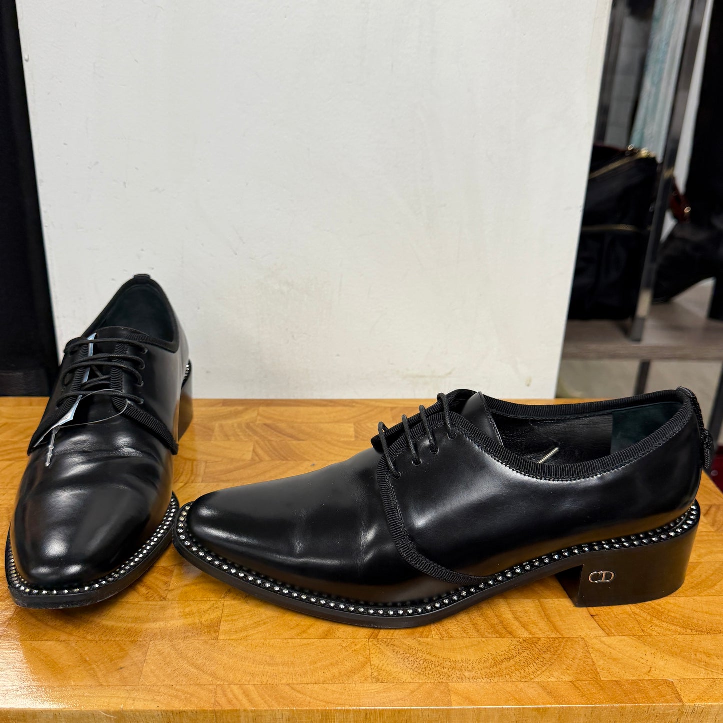 Christian DIOR Black Leather Oxfords Size 37.5 US 7/7.5