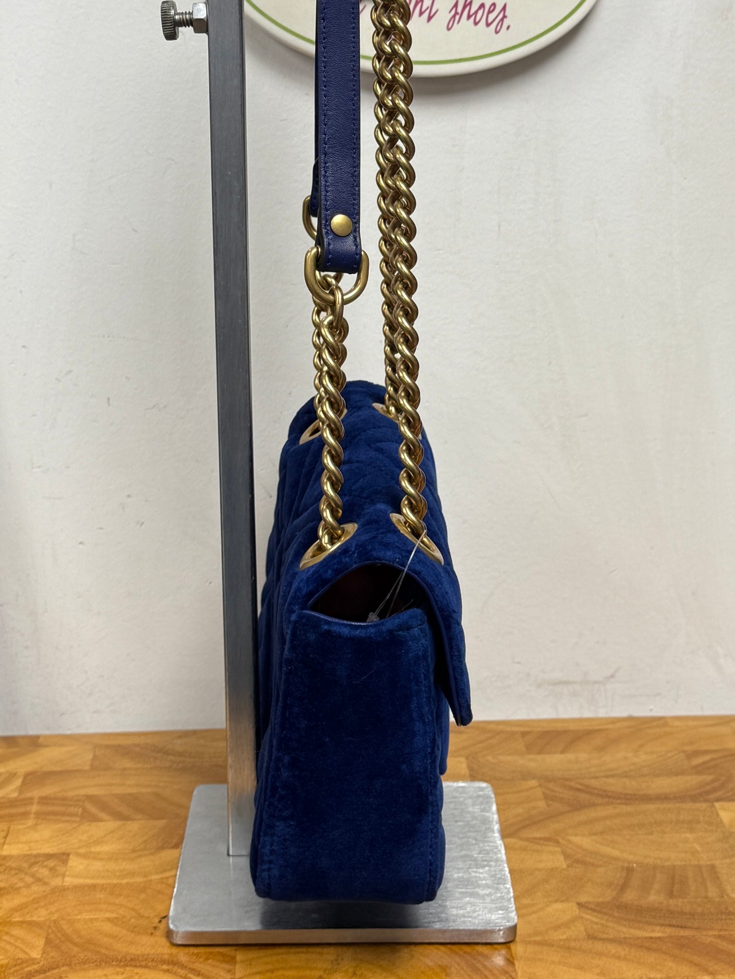 GUCCI Cobalt Blue Velvet GG Marmont Crossbody Shoulder Bag