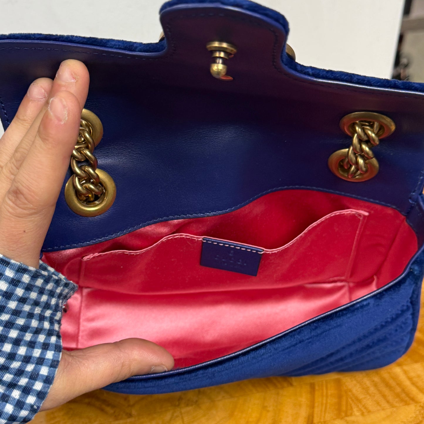 GUCCI Cobalt Blue Velvet GG Marmont Crossbody Shoulder Bag