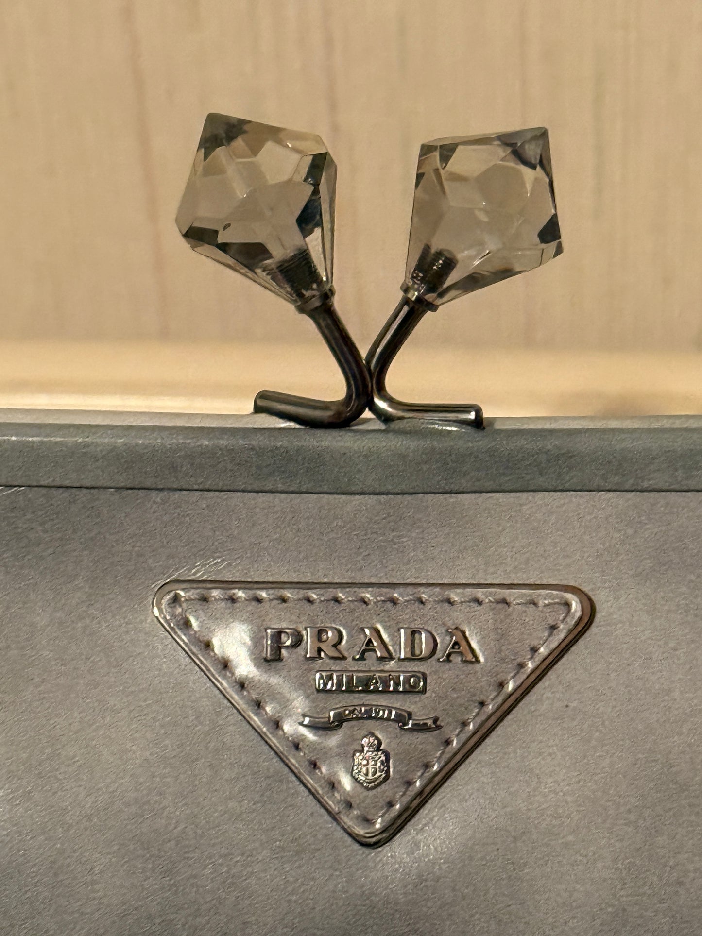 Prada Gray Leather Clutch