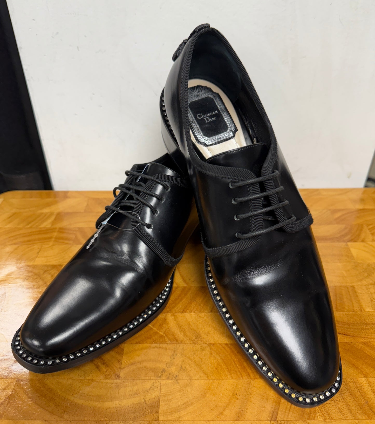 Christian DIOR Black Leather Oxfords Size 37.5 US 7/7.5