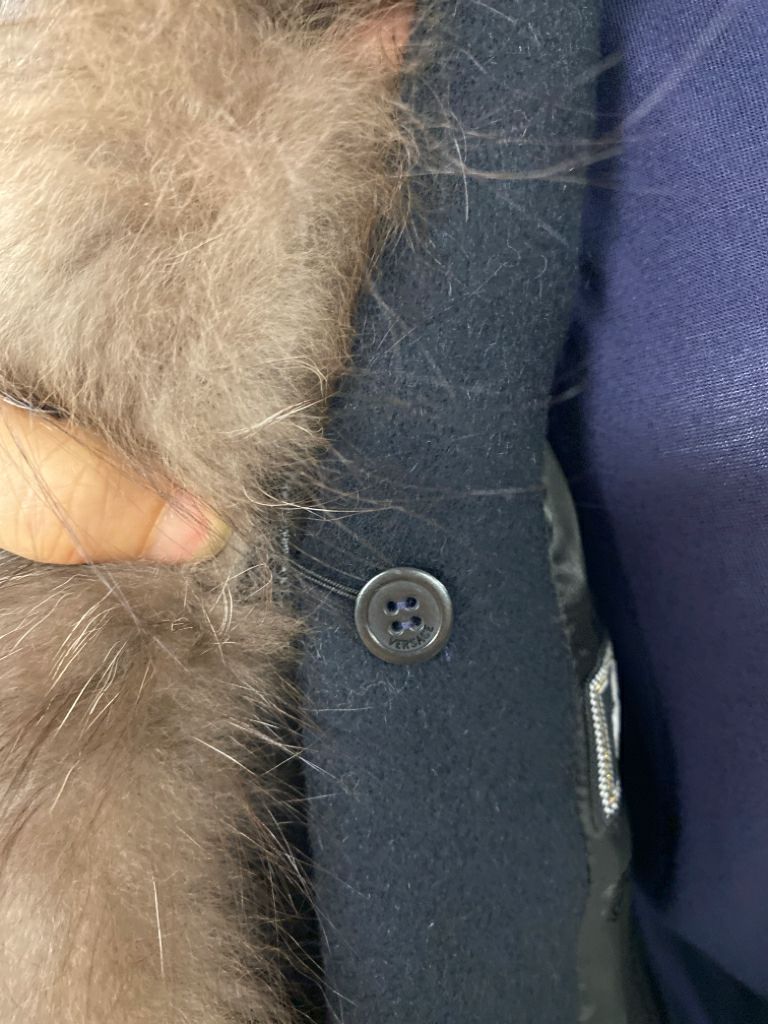 UNUSED $7000 Gianni Versace Navy Wool Coat Fox Fur Collar Size S