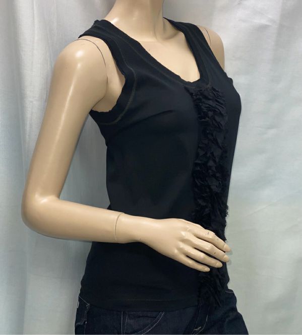 D&G Dolce & Gabbana Black Cotton Tank Top Ruffle Detail Size 4