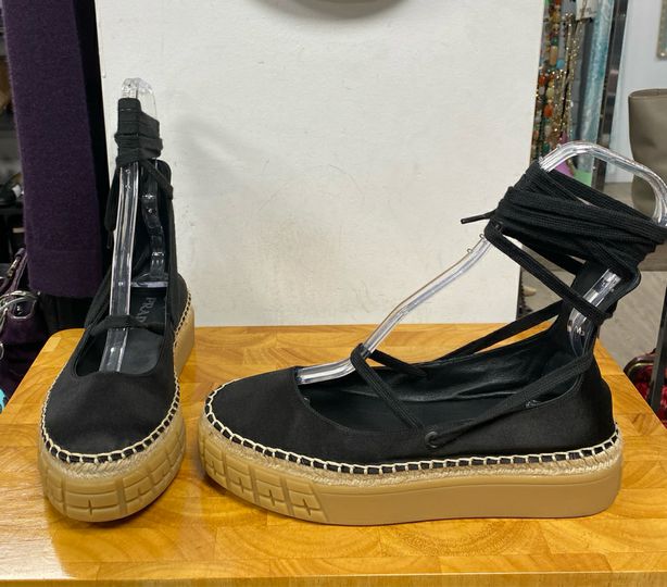 Prada Black Satin Mary Jane Flatforms w/ Ankle Ties Size 39 US 8.5/9