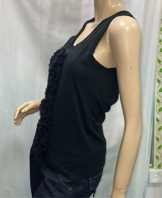 D&G Dolce & Gabbana Black Cotton Tank Top Ruffle Detail Size 4