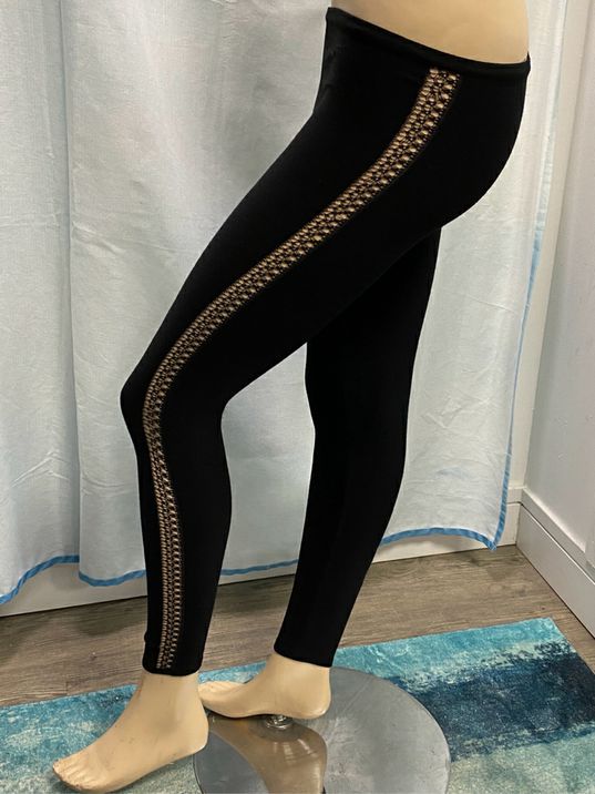 ALAIA Black Wool Blend Leggings Lacy Sides Size 36 US XS Italy