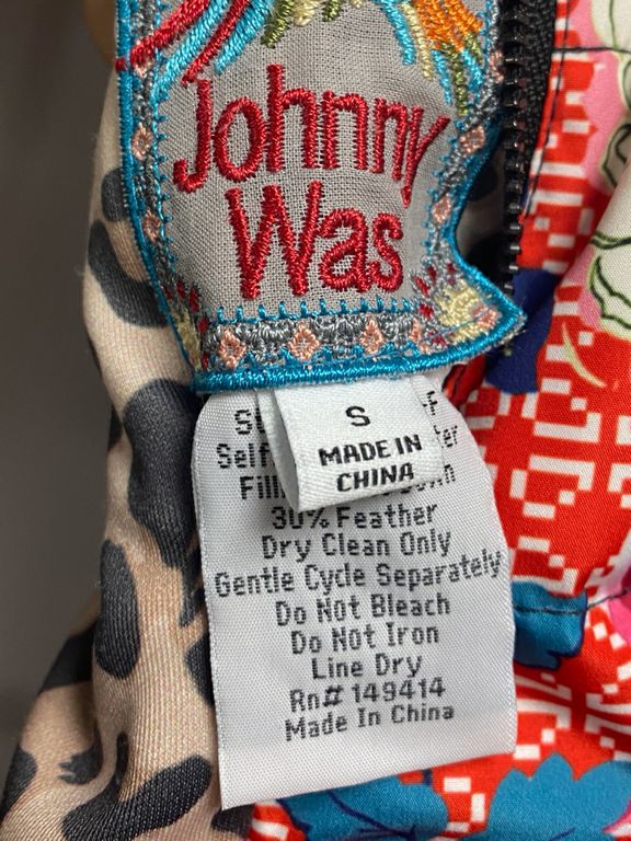 Johnny Was Reversible Puffer Coat Leopard Floral Prints Size S Hood
