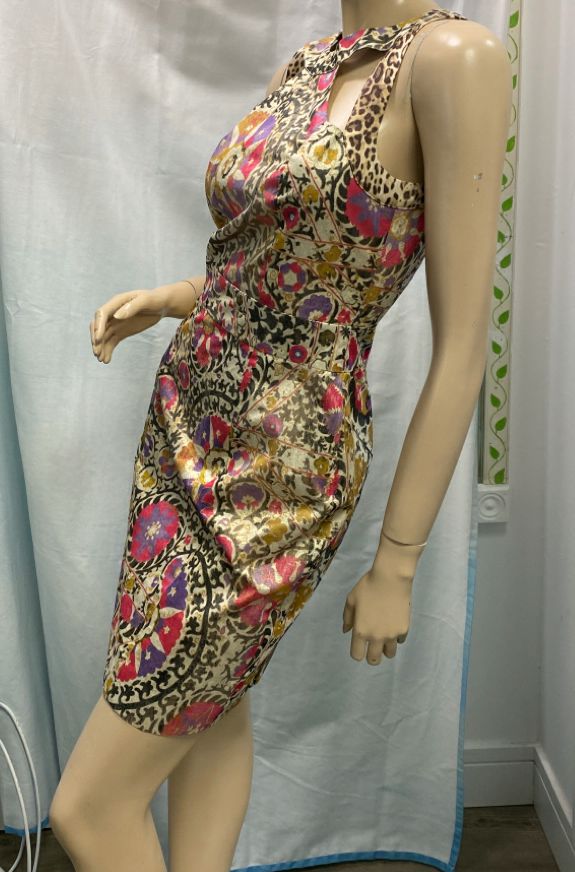 CLASS Roberto Cavalli Cotton Blend Metallic Print Bodycon Dress Size 6