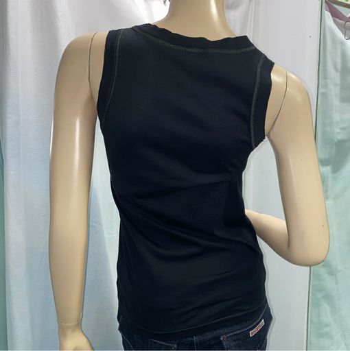 D&G Dolce & Gabbana Black Cotton Tank Top Ruffle Detail Size 4