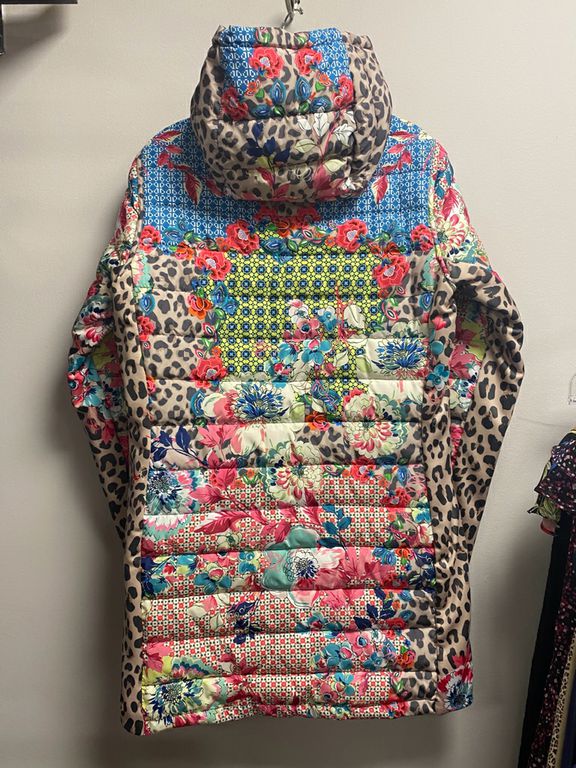 Johnny Was Reversible Puffer Coat Leopard Floral Prints Size S Hood