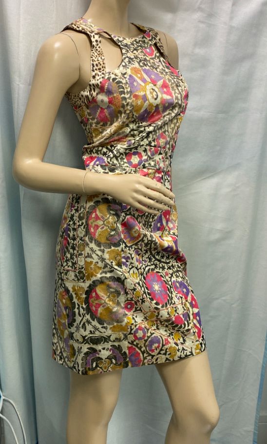 CLASS Roberto Cavalli Cotton Blend Metallic Print Bodycon Dress Size 6