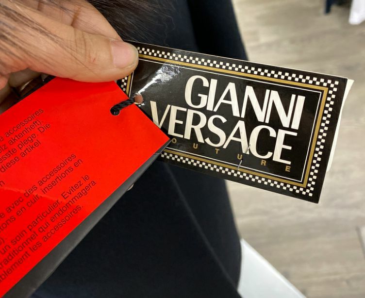 UNUSED $7000 Gianni Versace Navy Wool Coat Fox Fur Collar Size S