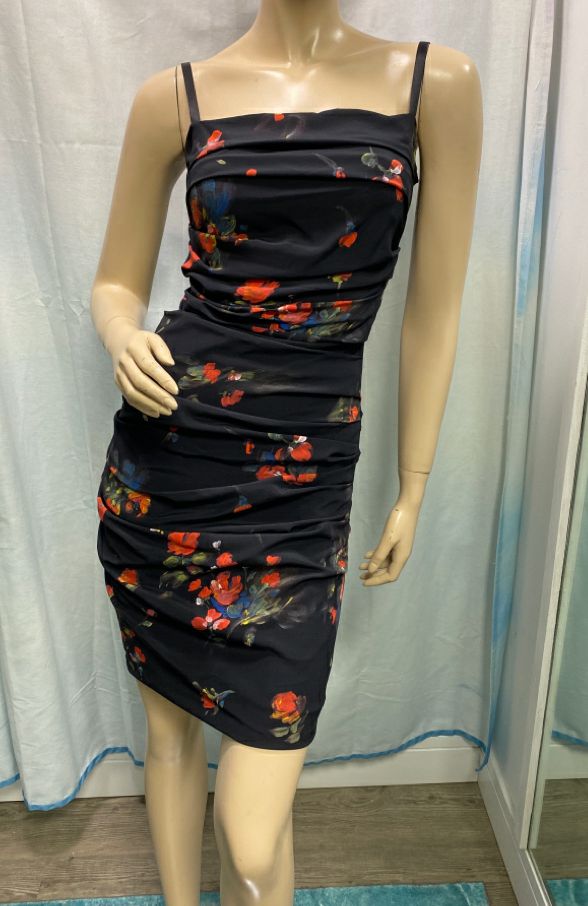 Dolce & Gabbana Black Floral Ruched Bodycon Mini Dress Size XS/S Dolce & Gabbana Black Floral Ruched Bodycon Mini Dress Size XS/S
