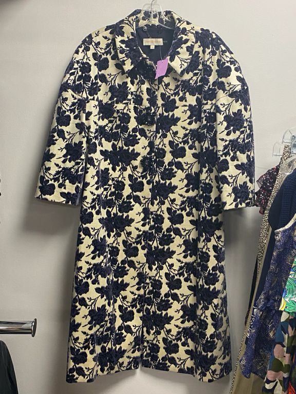 Tory Burch Bone & Navy Floral Print Jacket Size 14