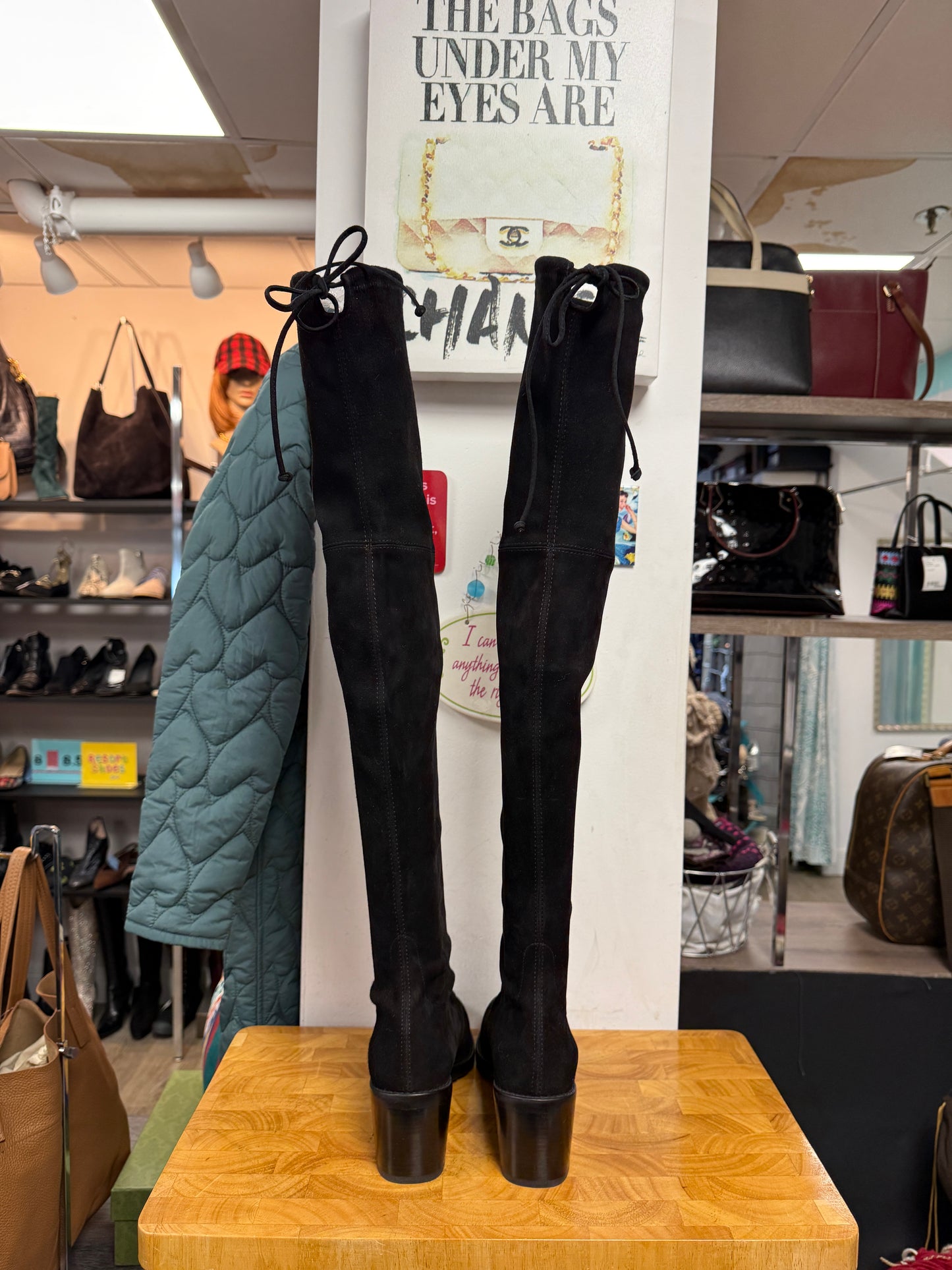 Women's Stuart Weitzman Black Suede Over the Knee Boots Size 8
