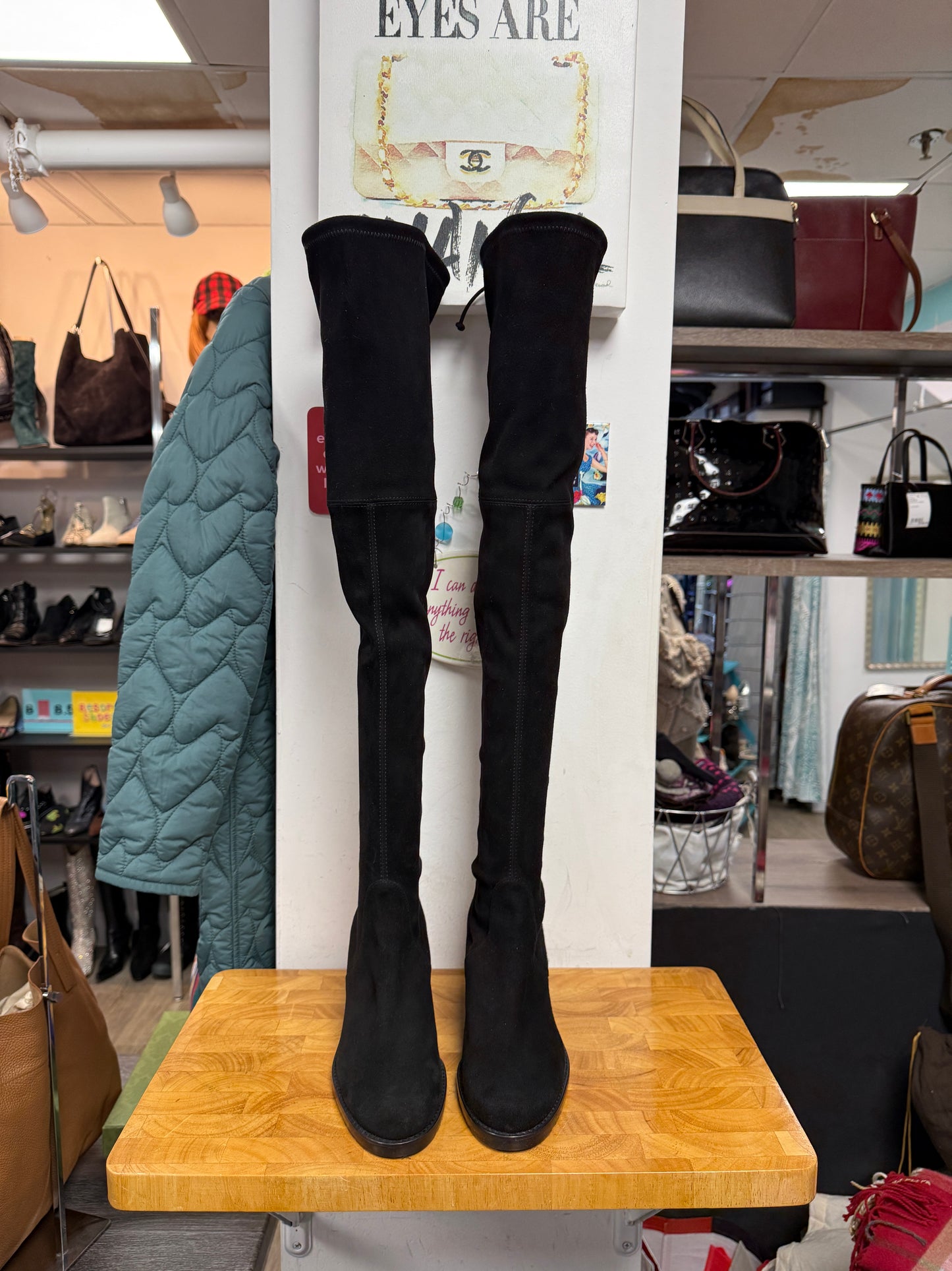 Women's Stuart Weitzman Black Suede Over the Knee Boots Size 8