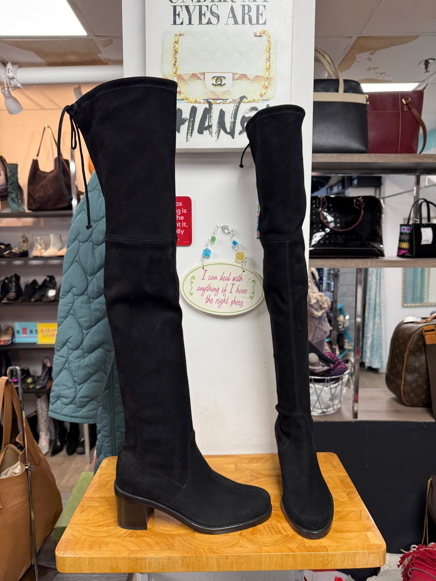 Women's Stuart Weitzman Black Suede Over the Knee Boots Size 8