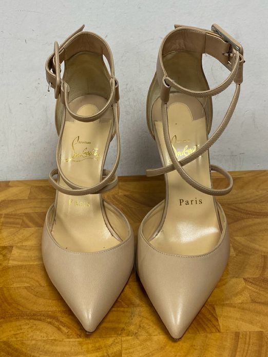 Christian Louboutin Nude Suzanna 100 Strappy Heels Size 36.5 US 6 Box