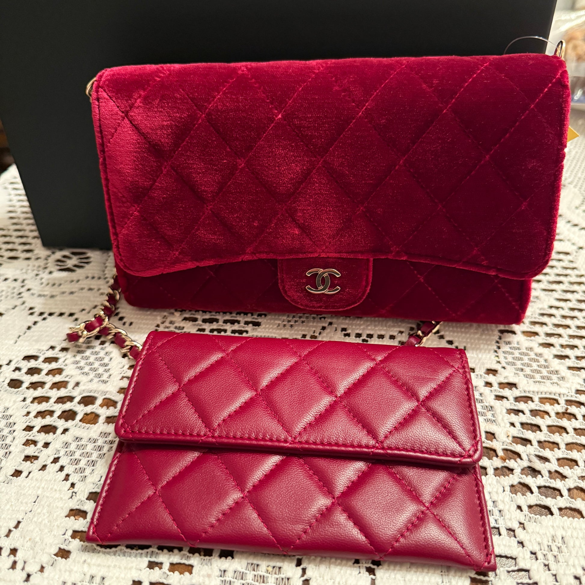 Chanel Velvet Designer Bag CHANEL Burgundy Velvet Bag