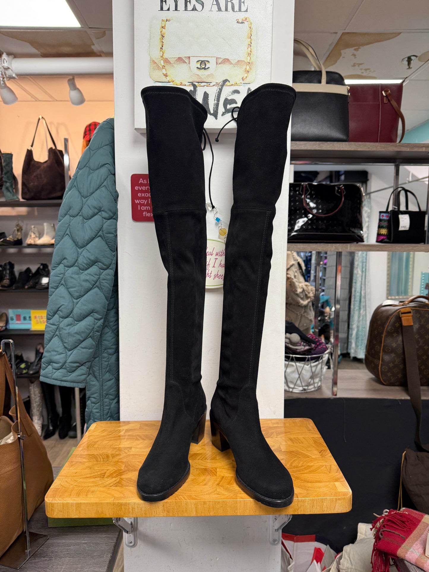 Women's Stuart Weitzman Black Suede Over the Knee Boots Size 8