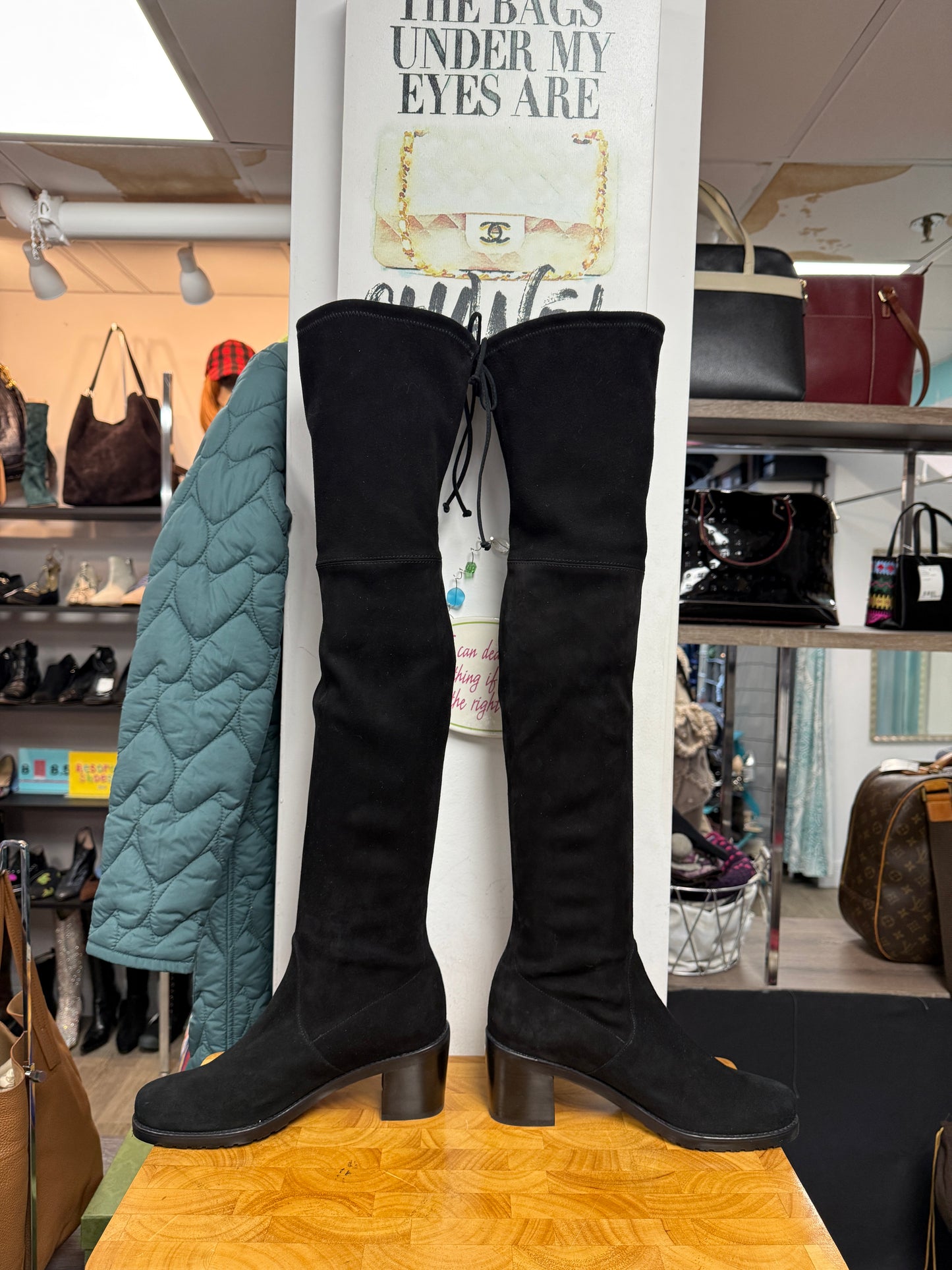 Women's Stuart Weitzman Black Suede Over the Knee Boots Size 8