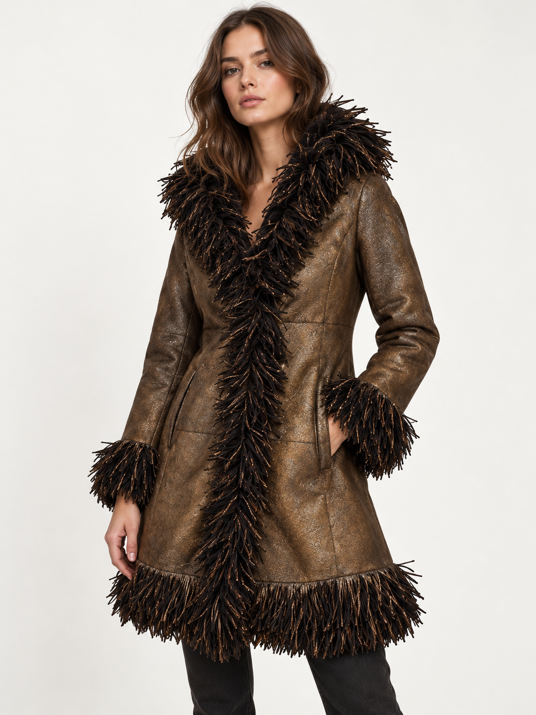 Rare*  Vintage Christia for Neiman Marcus Metallic Leather Fringe Jacket