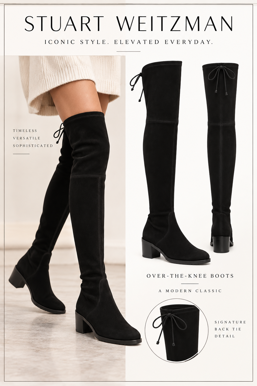 Women's Stuart Weitzman Black Suede Over the Knee Boots Size 8