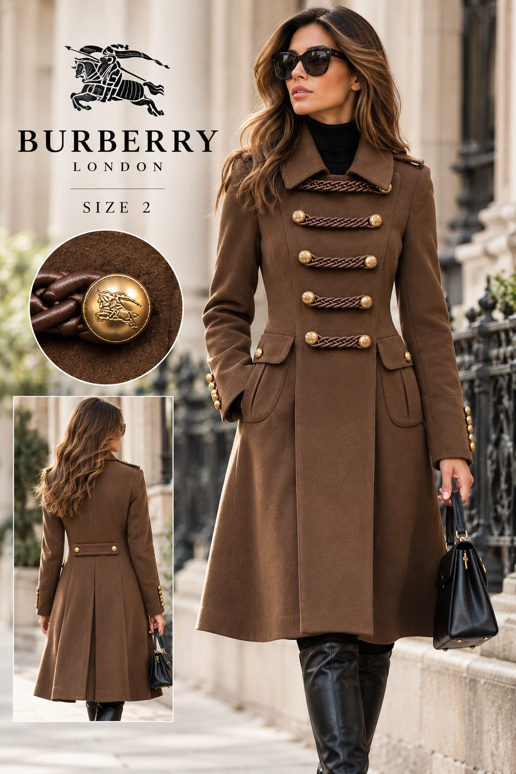 Burberry London Brown Military Wool Coat