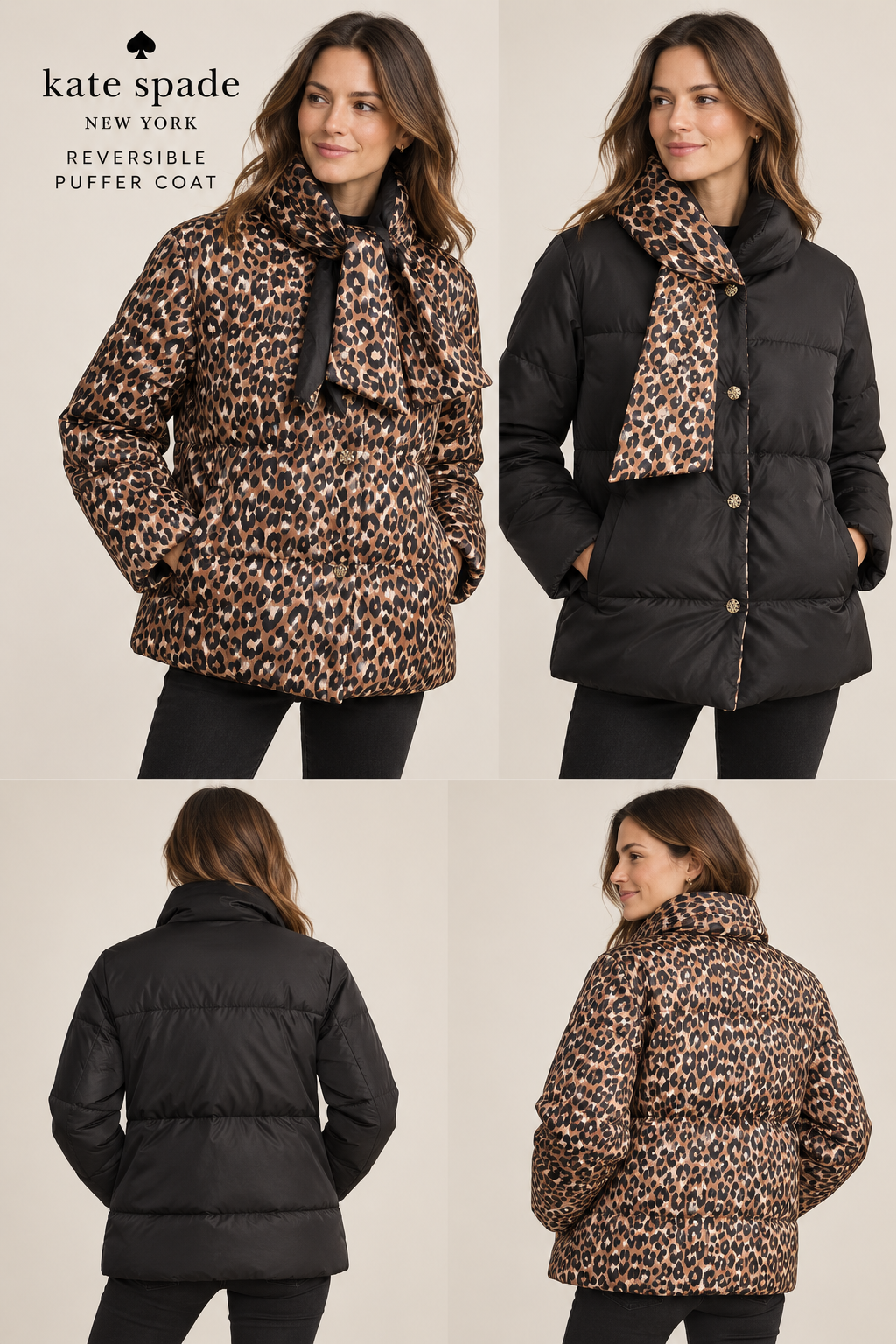 Kate Spade reversible puffer coat w/ Scarf