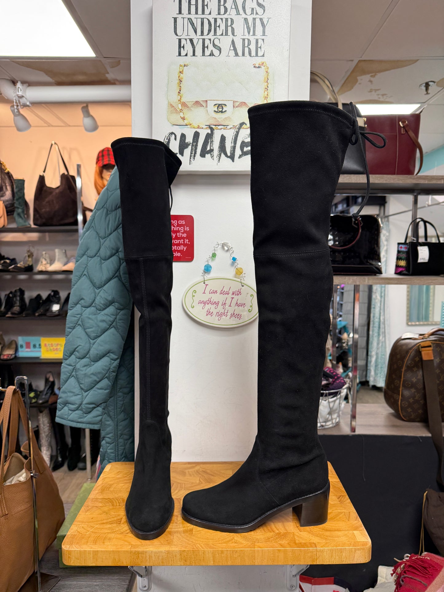 Women's Stuart Weitzman Black Suede Over the Knee Boots Size 8