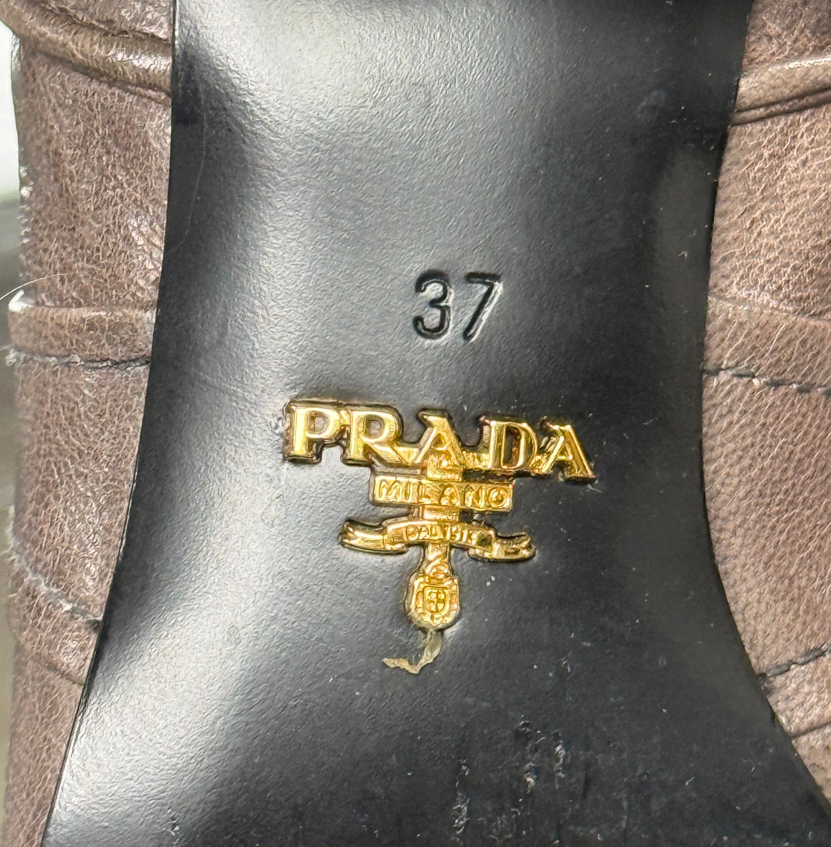 PRADA Taupe Leather Over the Knee Boots Size 37 – Cloud Nine