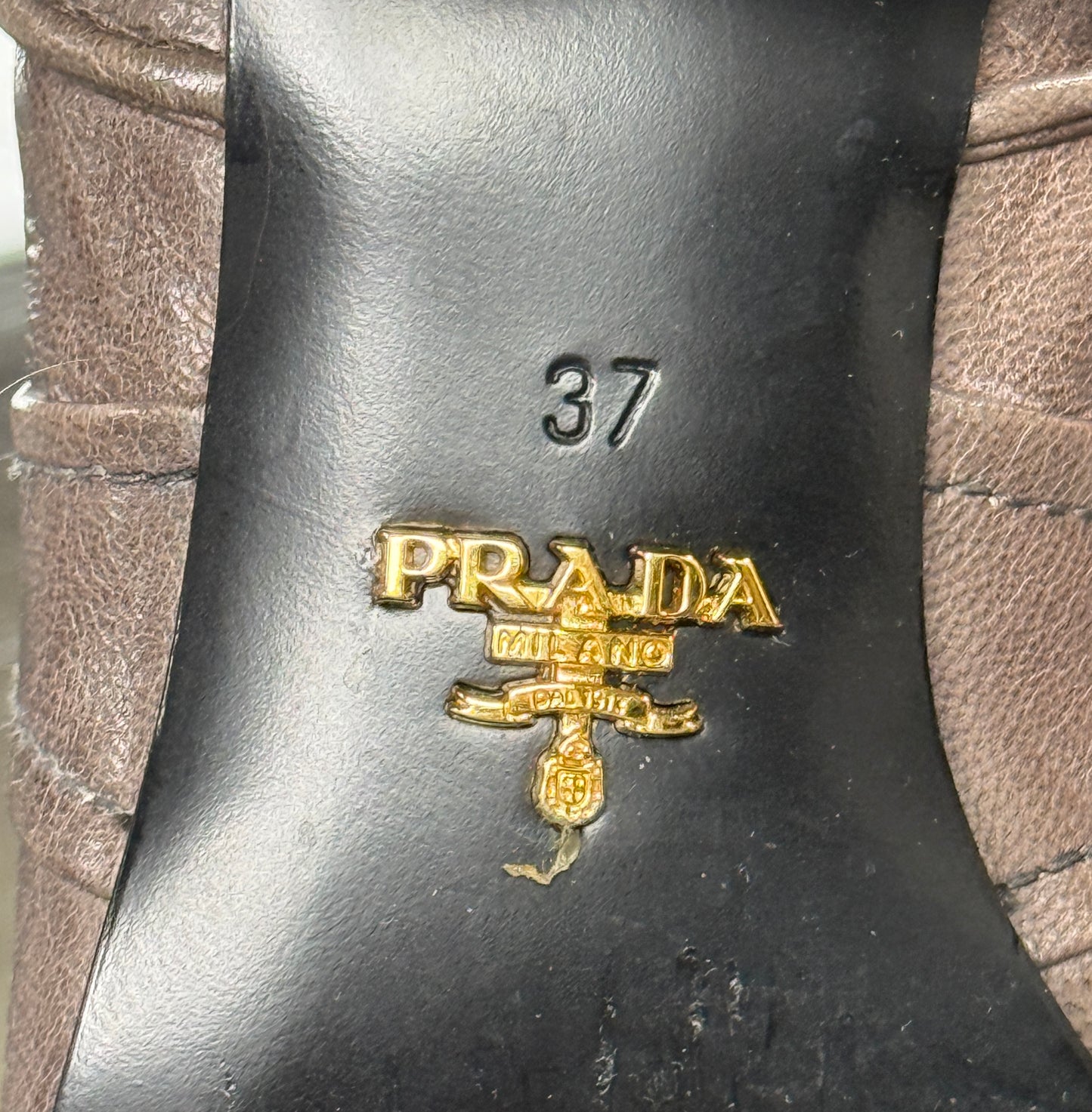 PRADA Taupe Leather Over the Knee Boots Size 37