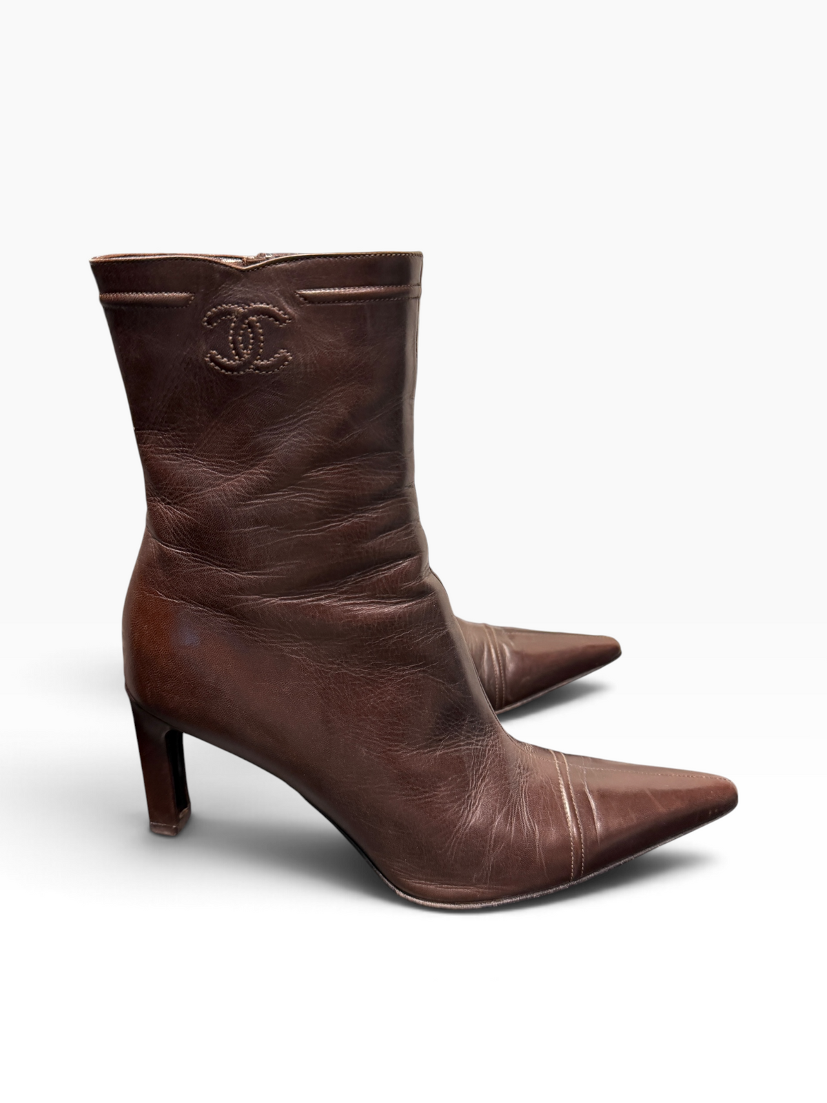Chanel Chocolate Leather Boots