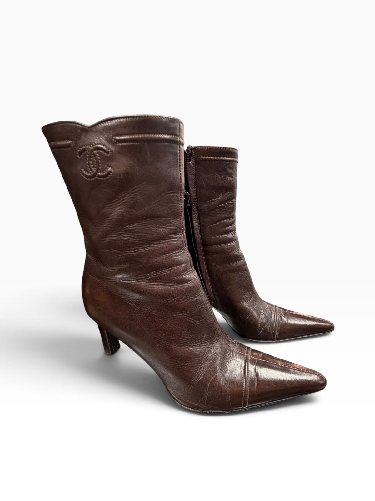 Chanel Chocolate Leather Boots