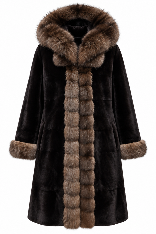 Luxury Reversible Fur Coat with Genuine Russian SOBOL Sable Trim