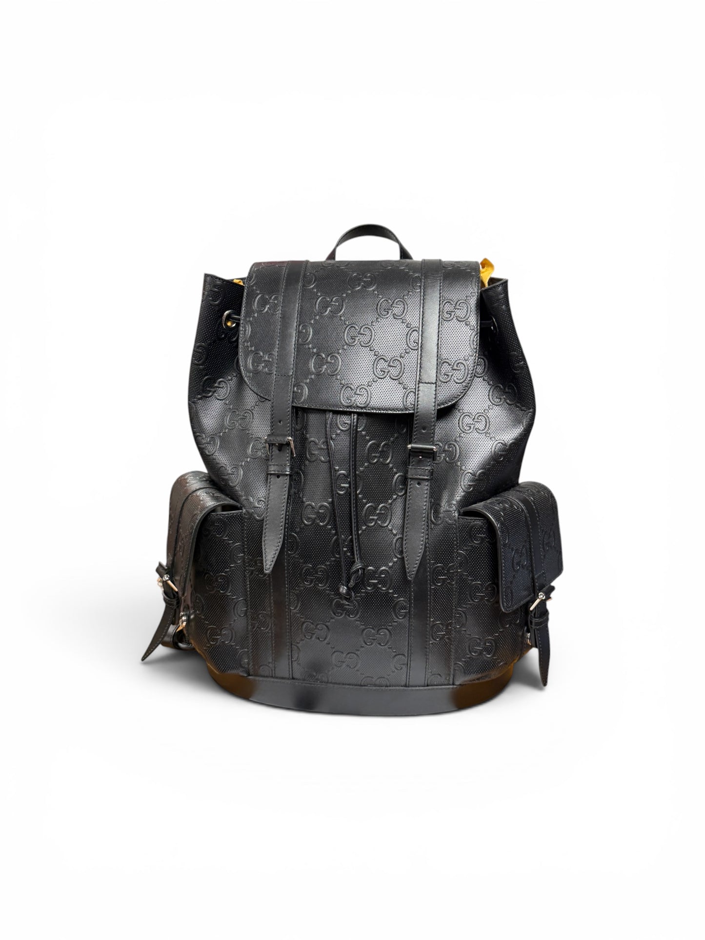 GUCCI Black Monogram GG Logo Leather Backpack Large