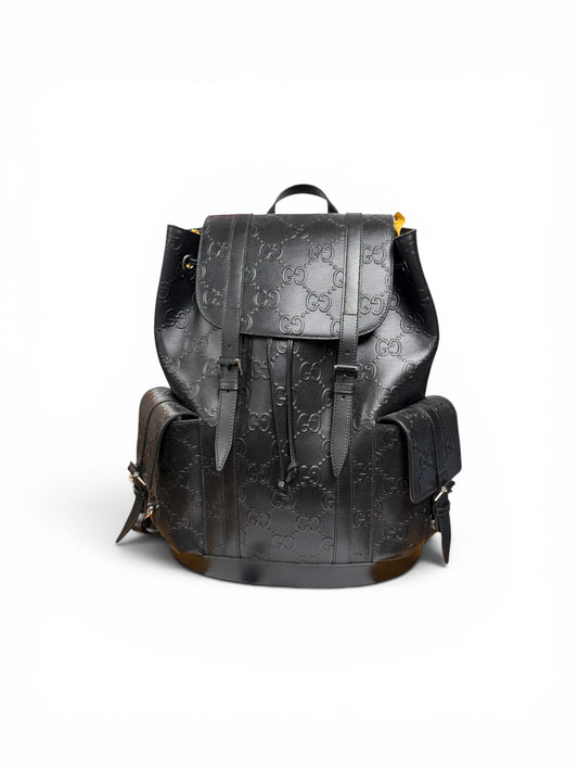 GUCCI Black Monogram GG Logo Leather Backpack Large