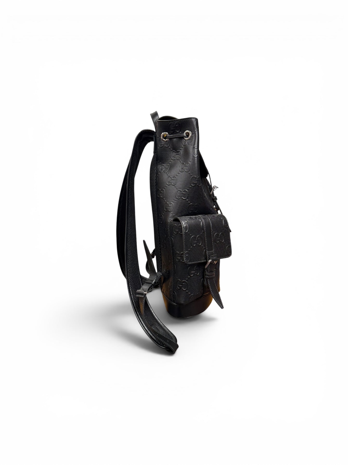 GUCCI Black Monogram GG Logo Leather Backpack Large