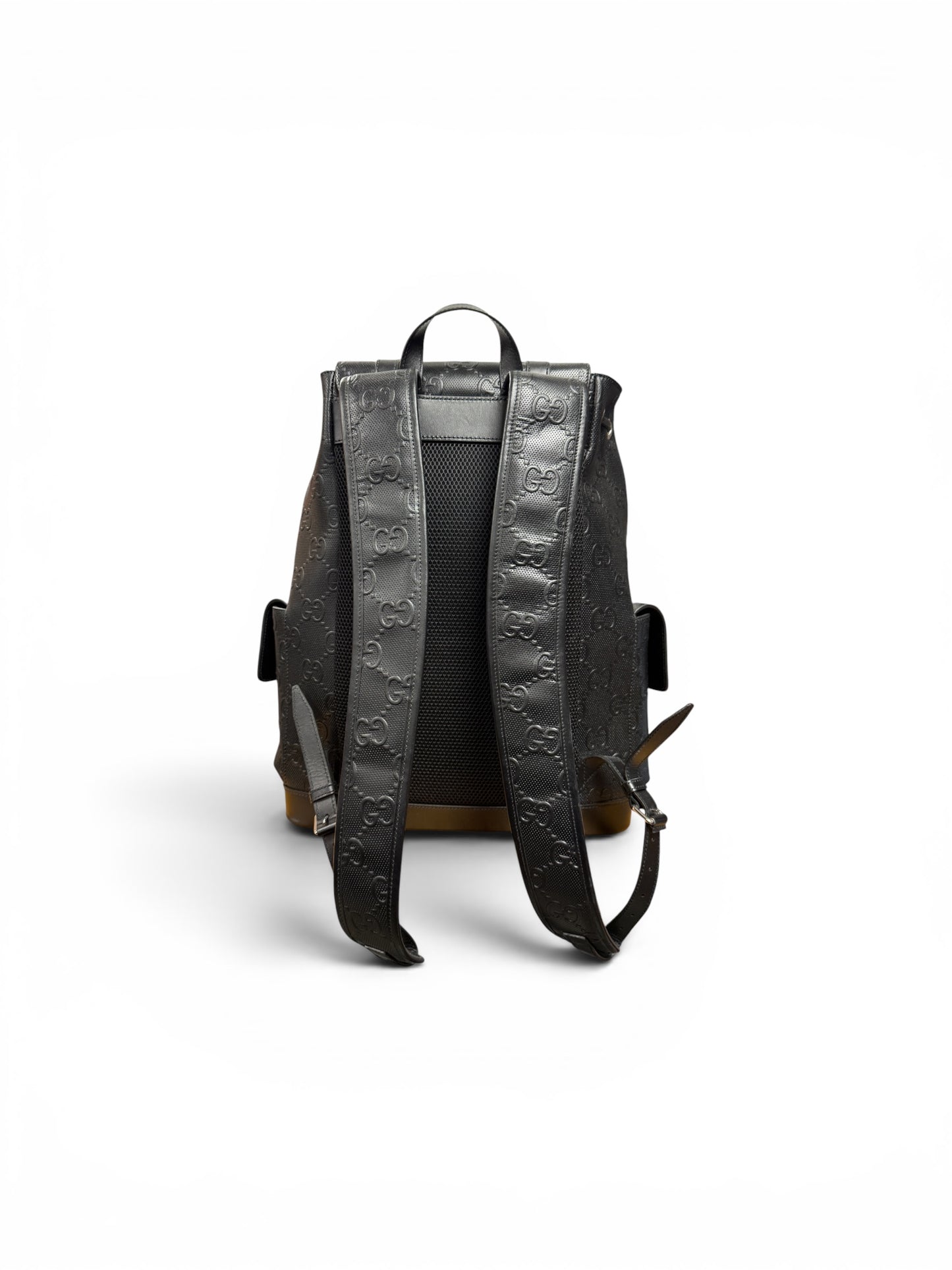 GUCCI Black Monogram GG Logo Leather Backpack Large