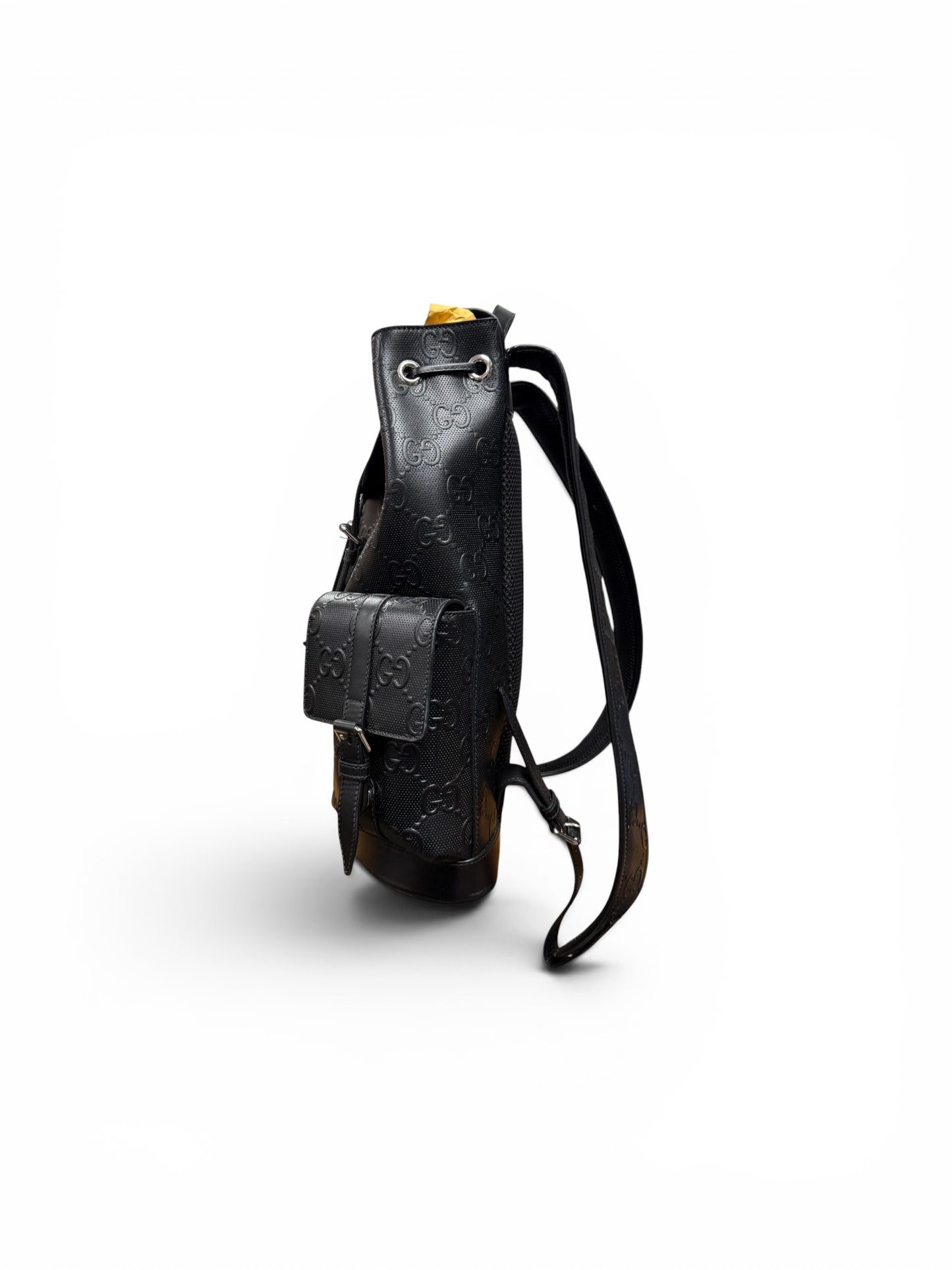 GUCCI Black Monogram GG Logo Leather Backpack Large