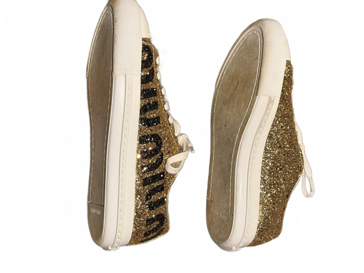 Miu Miu Gold Glitter Sneakers