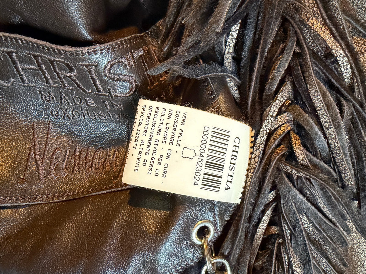 Rare*  Vintage Christia for Neiman Marcus Metallic Leather Fringe Jacket
